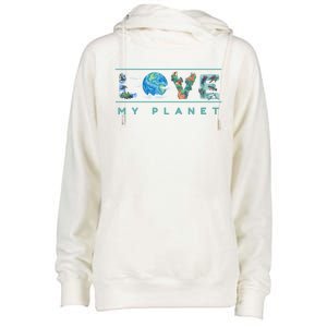 Love My Planet One Earth Environtal Green Energy Gift Womens Funnel Neck Pullover Hood