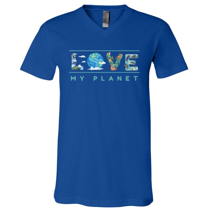 Love My Planet One Earth Environtal Green Energy Gift V-Neck T-Shirt