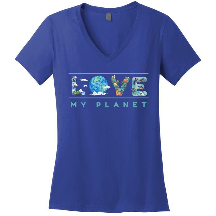 Love My Planet One Earth Environtal Green Energy Gift Women's V-Neck T-Shirt