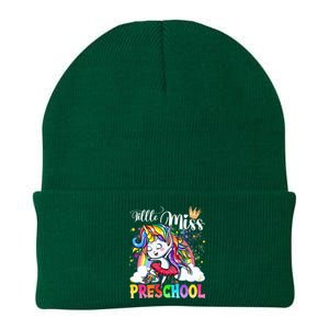 Little Miss Preschool Cute Unicorn First Day Of School Gift Knit Cap Winter Beanie