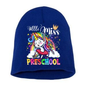 Little Miss Preschool Cute Unicorn First Day Of School Gift Short Acrylic Beanie