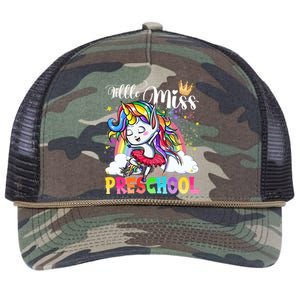 Little Miss Preschool Cute Unicorn First Day Of School Gift Retro Rope Trucker Hat Cap