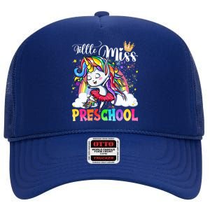 Little Miss Preschool Cute Unicorn First Day Of School Gift High Crown Mesh Back Trucker Hat