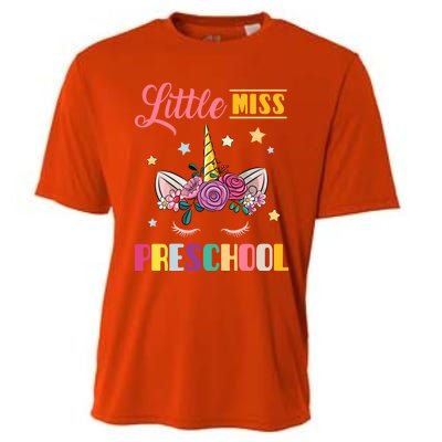 Little Miss Preschool First Day Back To School Unicorn Gift Cooling Performance Crew T-Shirt