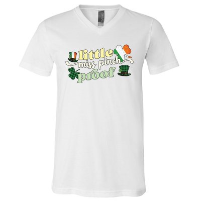 Little Miss Pinch Proof Plaid Ireland Flag V-Neck T-Shirt