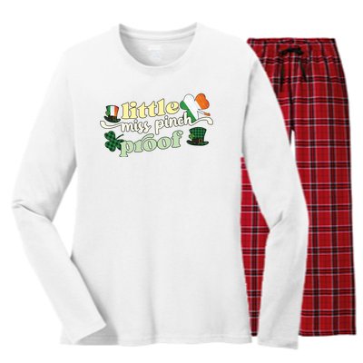 Little Miss Pinch Proof Plaid Ireland Flag Women's Long Sleeve Flannel Pajama Set 