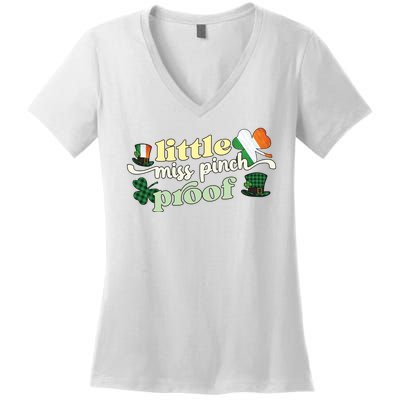 Little Miss Pinch Proof Plaid Ireland Flag Women's V-Neck T-Shirt