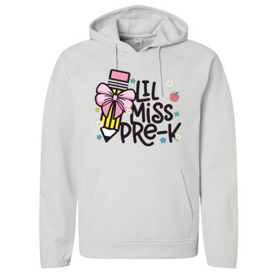 Little Miss Pre K Pencil Bow First Day Of School Performance Fleece Hoodie