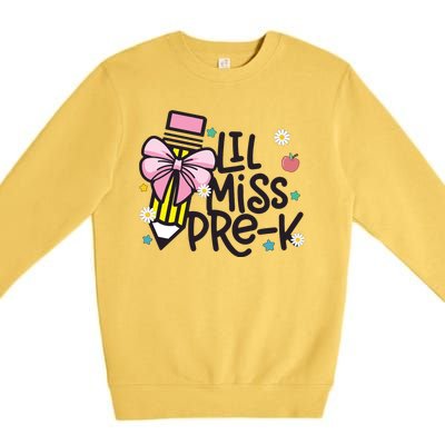 Little Miss Pre K Pencil Bow First Day Of School Premium Crewneck Sweatshirt