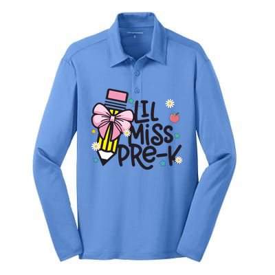 Little Miss Pre K Pencil Bow First Day Of School Silk Touch Performance Long Sleeve Polo