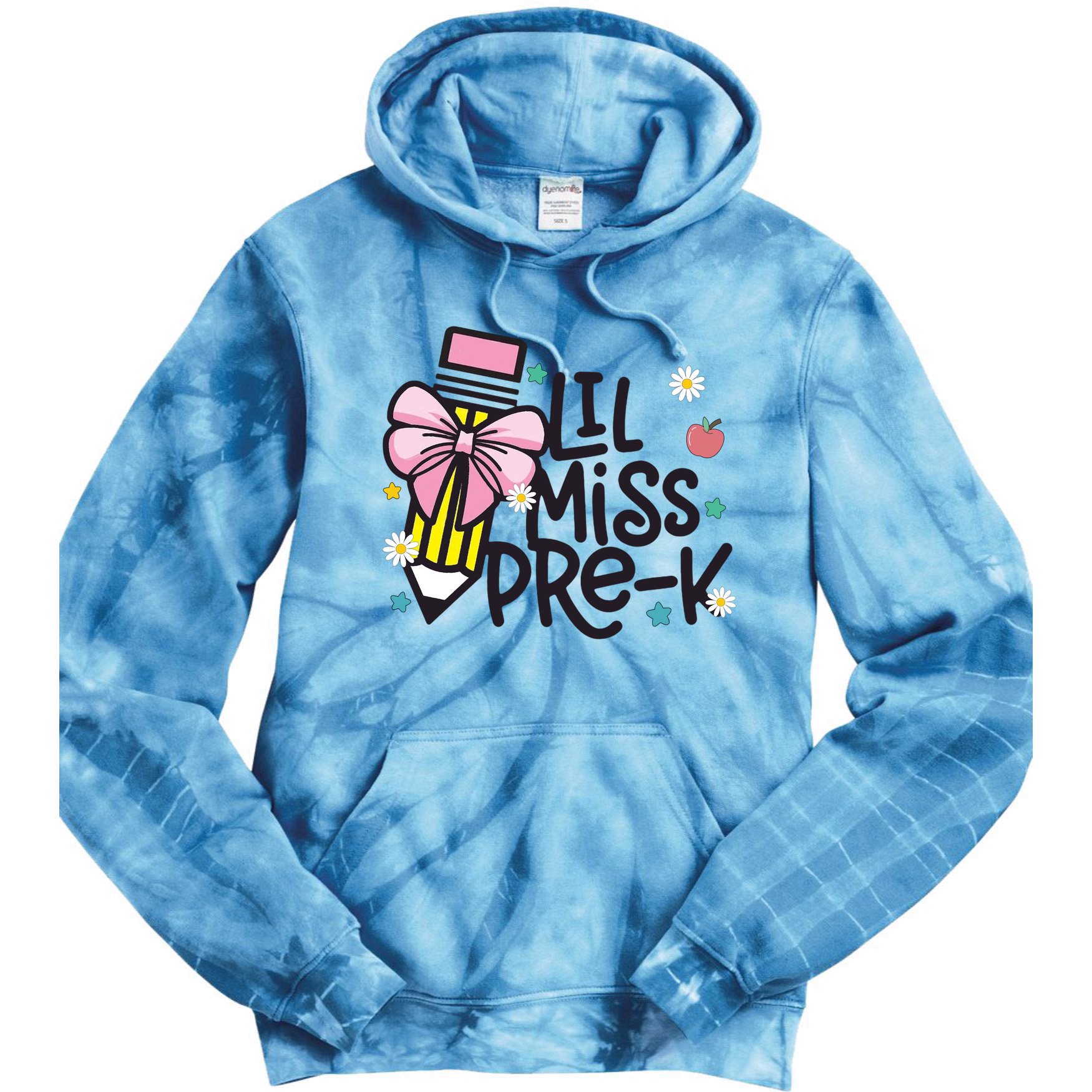 Little Miss Pre K Pencil Bow First Day Of School Tie Dye Hoodie