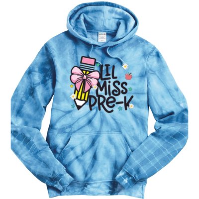 Little Miss Pre K Pencil Bow First Day Of School Tie Dye Hoodie