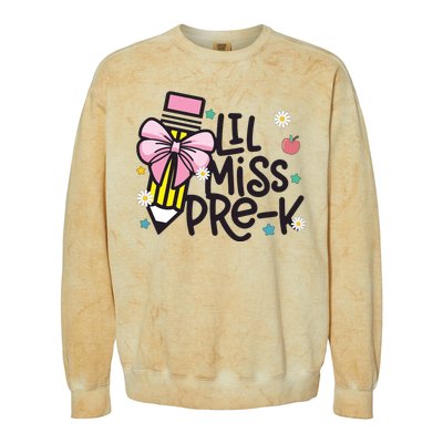 Little Miss Pre K Pencil Bow First Day Of School Colorblast Crewneck Sweatshirt