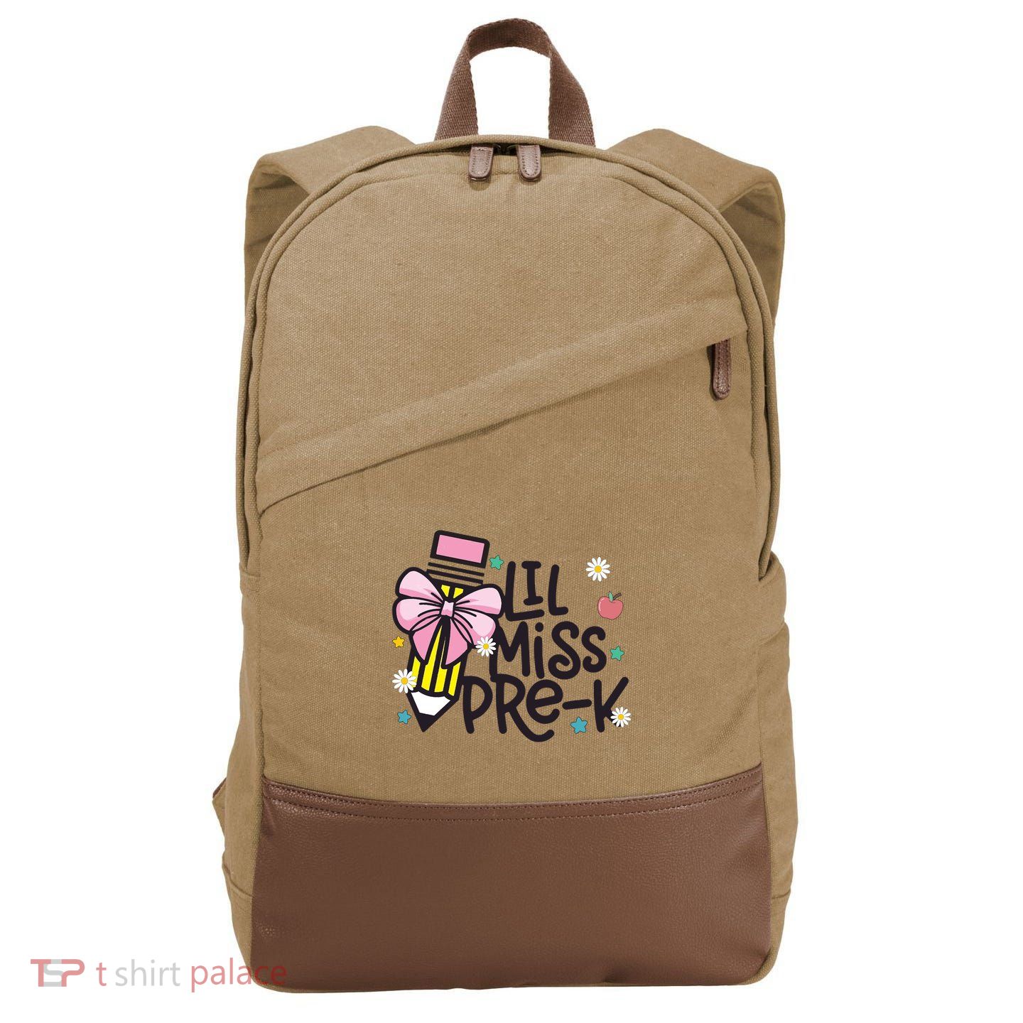Little Miss Pre K Pencil Bow First Day Of School Cotton Canvas Backpack