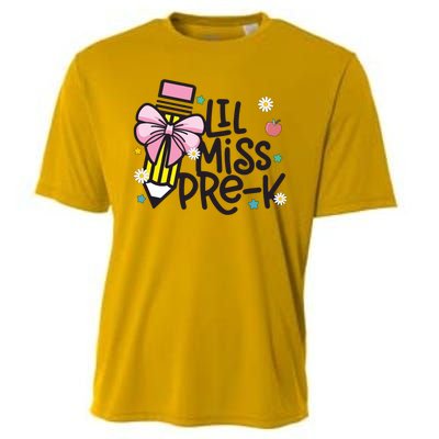 Little Miss Pre K Pencil Bow First Day Of School Cooling Performance Crew T-Shirt