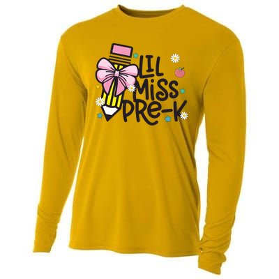 Little Miss Pre K Pencil Bow First Day Of School Cooling Performance Long Sleeve Crew