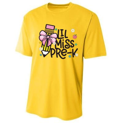 Little Miss Pre K Pencil Bow First Day Of School Performance Sprint T-Shirt