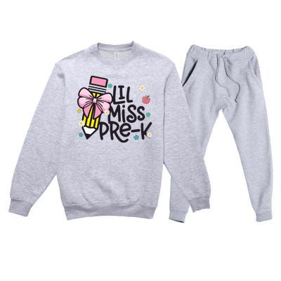 Little Miss Pre K Pencil Bow First Day Of School Premium Crewneck Sweatsuit Set