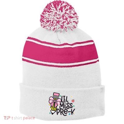 Little Miss Pre K Pencil Bow First Day Of School Stripe Pom Pom Beanie