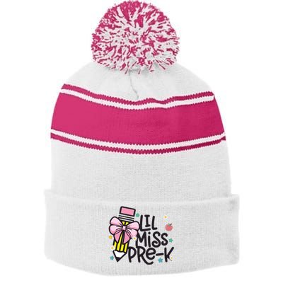 Little Miss Pre K Pencil Bow First Day Of School Stripe Pom Pom Beanie