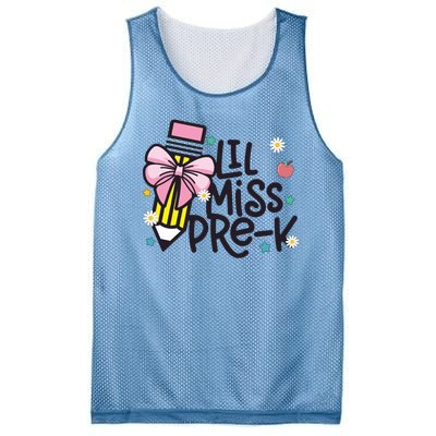 Little Miss Pre K Pencil Bow First Day Of School Mesh Reversible Basketball Jersey Tank