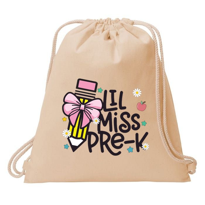 Little Miss Pre K Pencil Bow First Day Of School Drawstring Bag