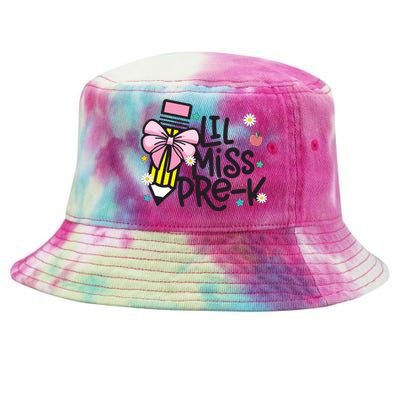 Little Miss Pre K Pencil Bow First Day Of School Tie-Dyed Bucket Hat