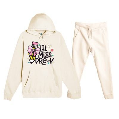 Little Miss Pre K Pencil Bow First Day Of School Premium Hooded Sweatsuit Set