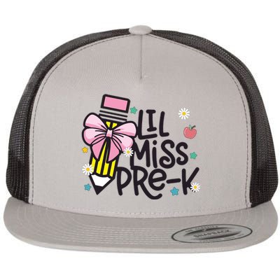 Little Miss Pre K Pencil Bow First Day Of School Flat Bill Trucker Hat