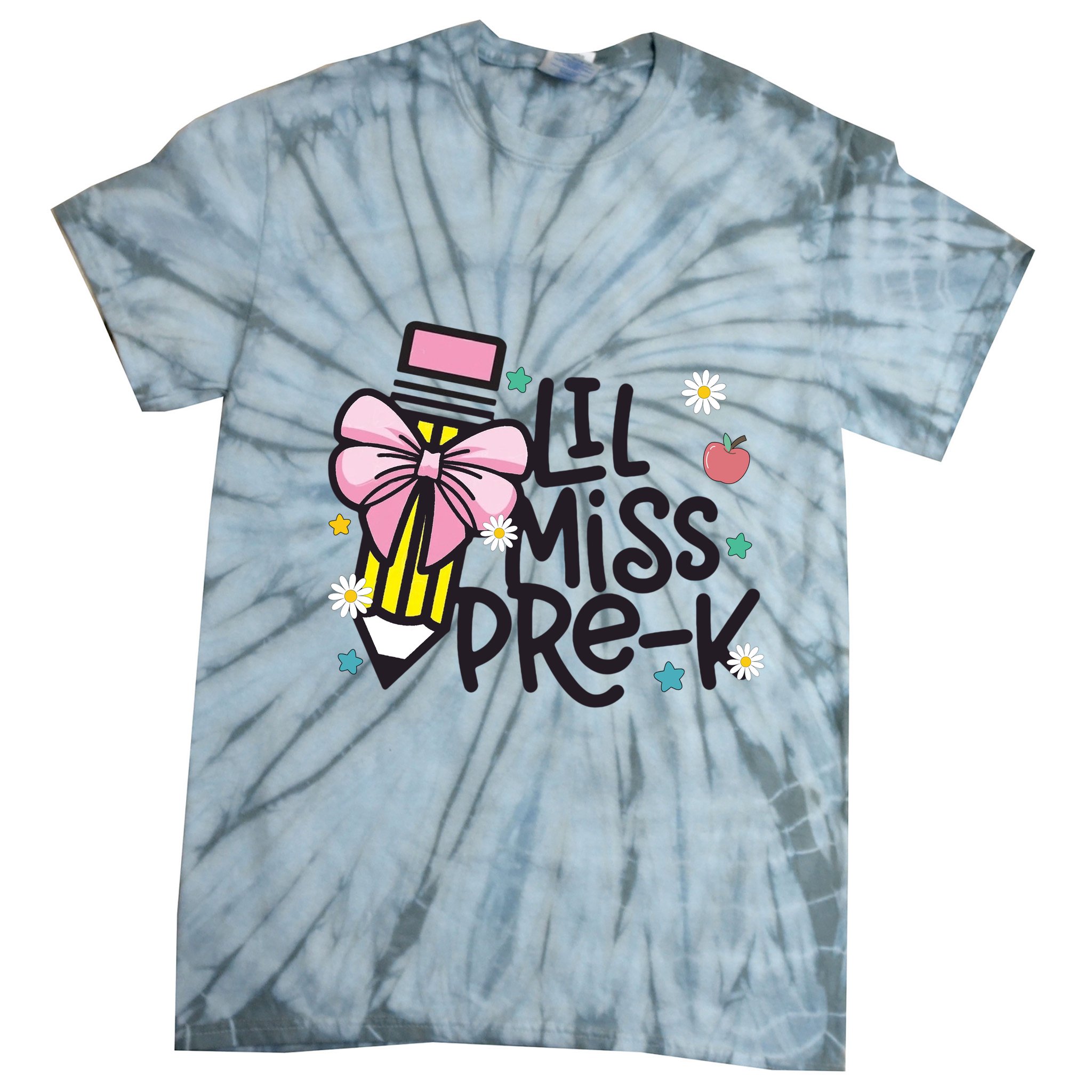 Little Miss Pre K Pencil Bow First Day Of School Tie-Dye T-Shirt