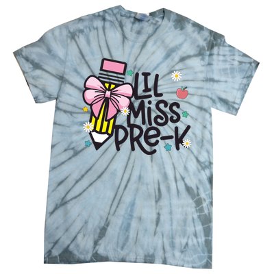 Little Miss Pre K Pencil Bow First Day Of School Tie-Dye T-Shirt