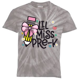 Little Miss Pre K Pencil Bow First Day Of School Kids Tie-Dye T-Shirt