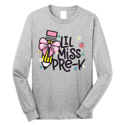 Little Miss Pre K Pencil Bow First Day Of School Long Sleeve Shirt