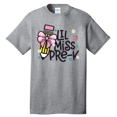 Little Miss Pre K Pencil Bow First Day Of School Tall T-Shirt