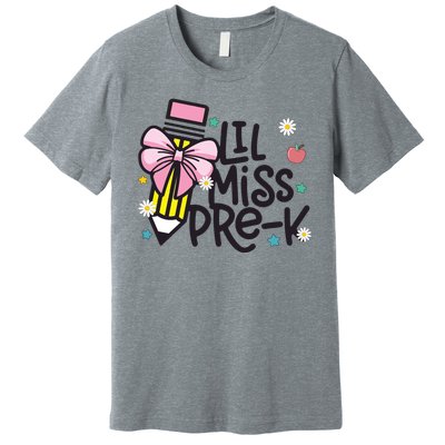 Little Miss Pre K Pencil Bow First Day Of School Premium T-Shirt