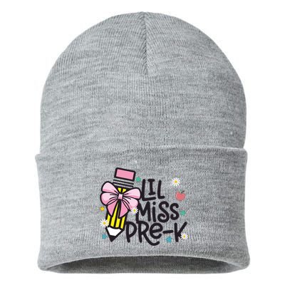 Little Miss Pre K Pencil Bow First Day Of School Sustainable Knit Beanie