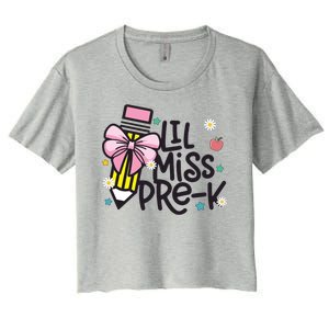 Little Miss Pre K Pencil Bow First Day Of School Women's Crop Top Tee