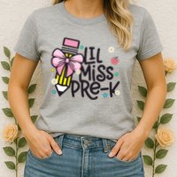 Little Miss Pre K Pencil Bow First Day Of School Womens T-Shirt