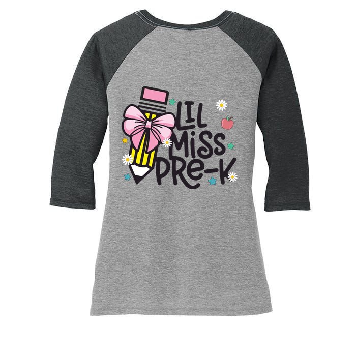 Little Miss Pre K Pencil Bow First Day Of School Women's Tri-Blend 3/4-Sleeve Raglan Shirt