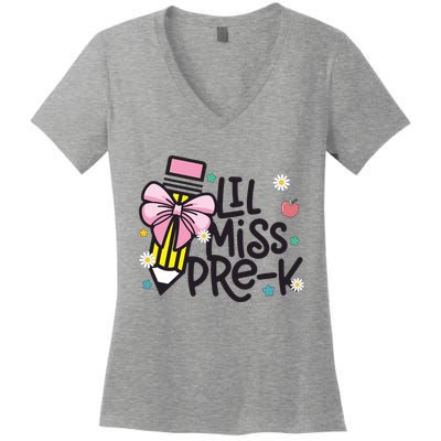 Little Miss Pre K Pencil Bow First Day Of School Women's V-Neck T-Shirt