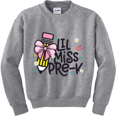 Little Miss Pre K Pencil Bow First Day Of School Kids Sweatshirt