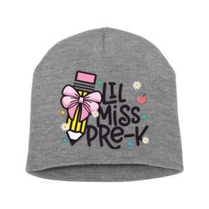 Little Miss Pre K Pencil Bow First Day Of School Short Acrylic Beanie