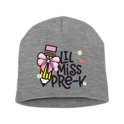 Little Miss Pre K Pencil Bow First Day Of School Short Acrylic Beanie