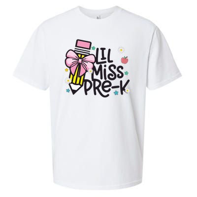 Little Miss Pre K Pencil Bow First Day Of School Sueded Cloud Jersey T-Shirt