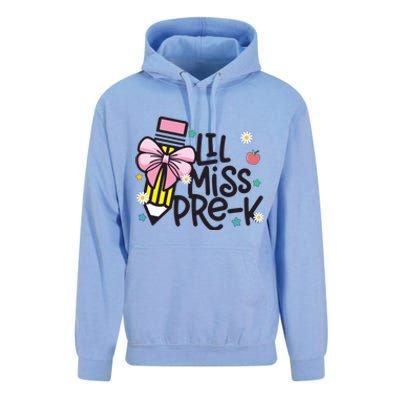 Little Miss Pre K Pencil Bow First Day Of School Unisex Surf Hoodie