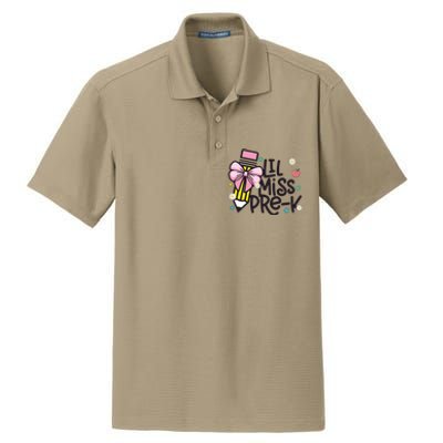 Little Miss Pre K Pencil Bow First Day Of School Dry Zone Grid Polo