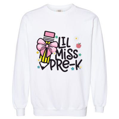 Little Miss Pre K Pencil Bow First Day Of School Garment-Dyed Sweatshirt