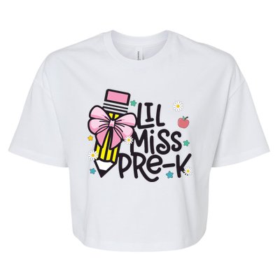 Little Miss Pre K Pencil Bow First Day Of School Bella+Canvas Jersey Crop Tee