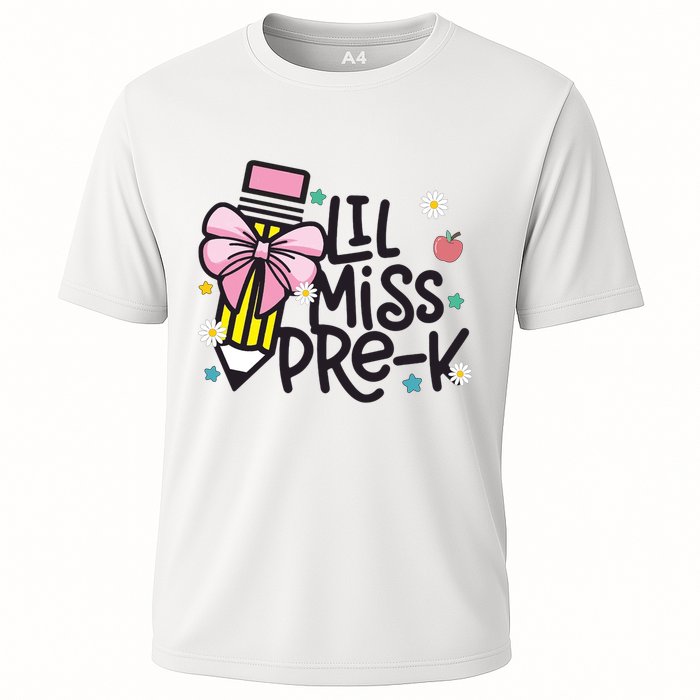 Little Miss Pre K Pencil Bow First Day Of School Cooling Performance Crew T-Shirt