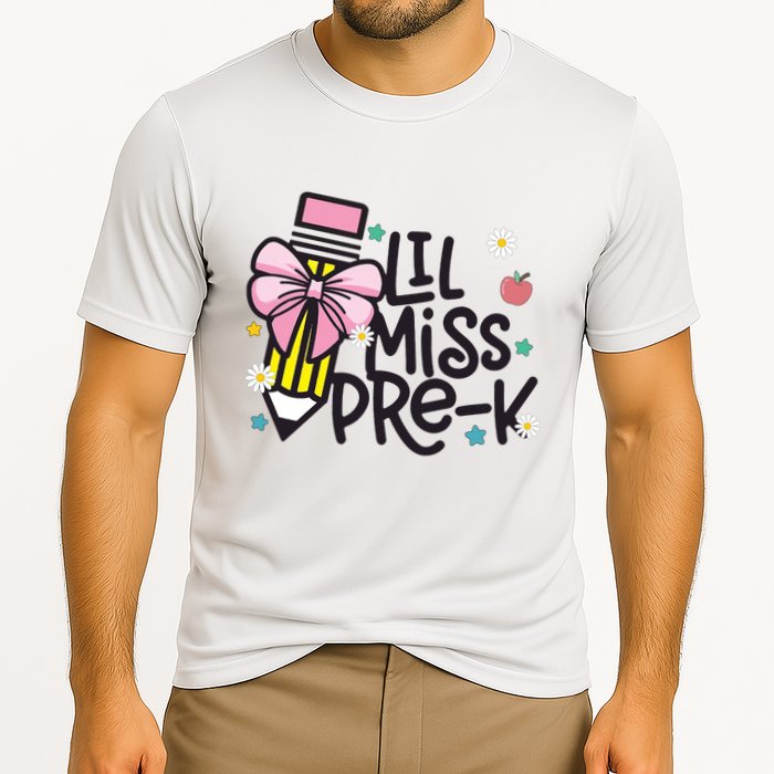 Little Miss Pre K Pencil Bow First Day Of School Cooling Performance Crew T-Shirt